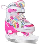 Nattork Girls Ice Skates for Kids 4 Size Adjustable Rainbow Ice Skate with Fleece Lining for Outd...