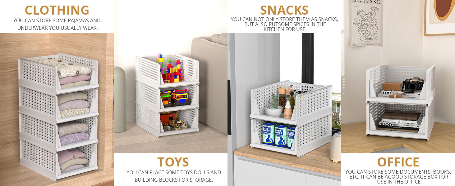 Stackable Closet Storage Baskets, 4 Packs Drawer Closet Organizers and