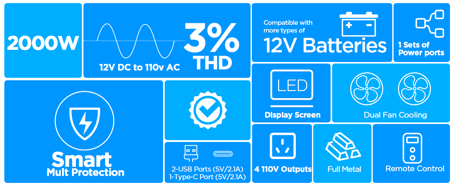 power inverter pure sine wave 12v to 110v inverter 2000 3000 4000 watt off grid solar power batter