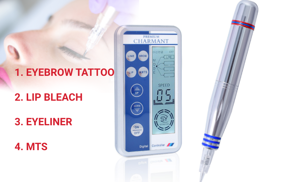 permanent makeup charmant eyebrows lips body tattoo pen machine full kit needle silver preminium