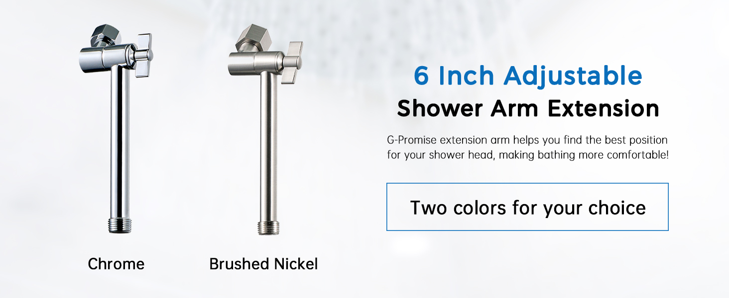GPromise Shower Head Extender, 6" Solid Brass Height/Angle Adjustable