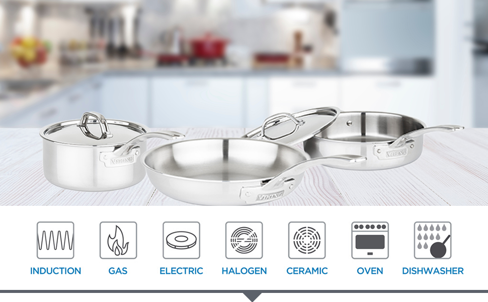 Viking Culinary 3Ply Stainless Steel Cookware Set with