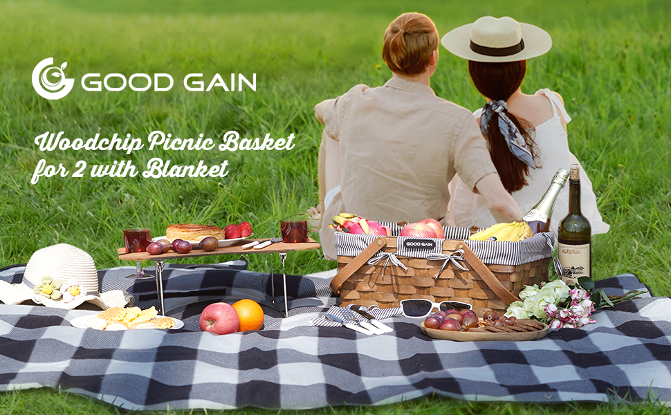 Picnic Basket for 2 with Blanket Woodchip Picnic Basket