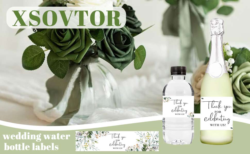 100PCS Wedding Water Bottle Labels Greenery Leaf Wine