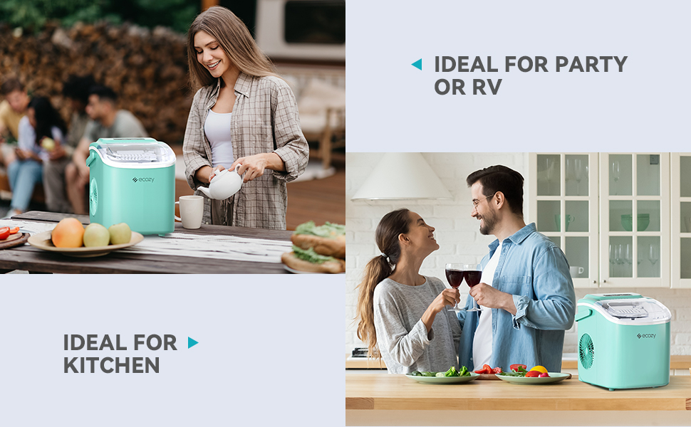 ecozy Portable Ice Maker Countertop, 9 Cubes Ready in 6 Mins, 26 lbs in