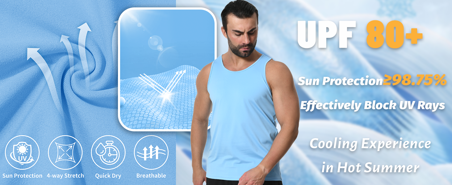 Men's Tank Tops Undershirts UPF 50+ Quick Dry Workout Swim Shirts