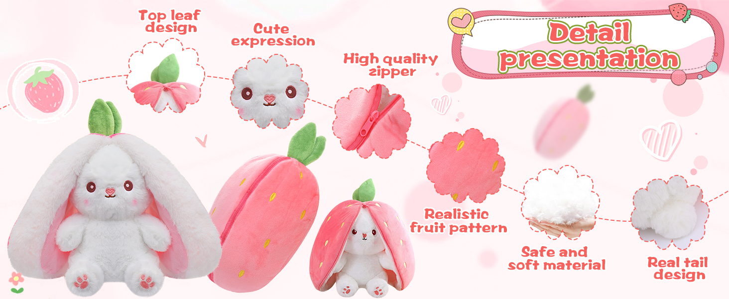 Cute bunny plush hidden in strawberry shell