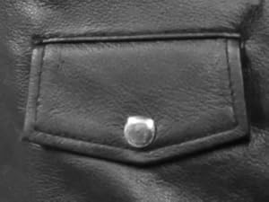 mens black leather jacket zippered slash and chest pockets