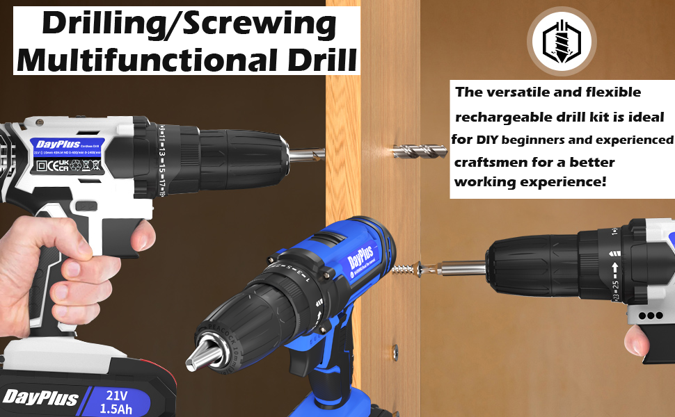 VickyHome 21V Cordless Drill, Battery Operated Electric Combi Drill