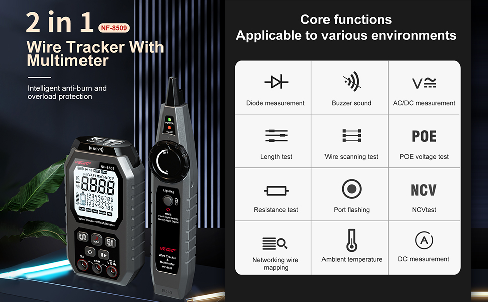 New Upgraded Network Cable Tester with Multimeter Tester, RJ45 CAT5
