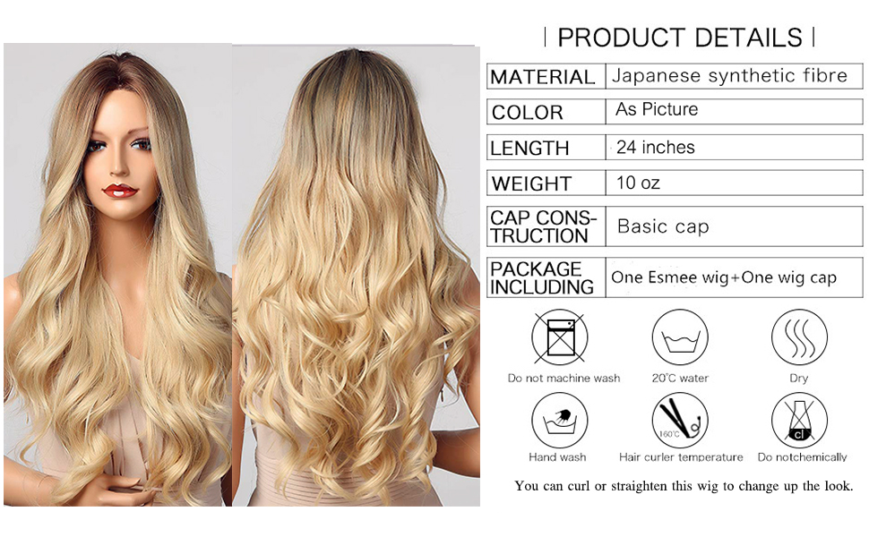 Esmee 24" Blonde wig Synthetic Wigs for Women Dark Roots Long Wig Brown