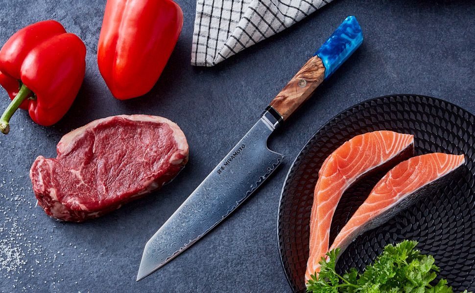 Miyamoto 8-Inch Japanese Damascus Chef Knife, 67-Layer Steel, Ultra-Sharp High Carbon Blade with Resin Handle for Precision Chopping and Carving