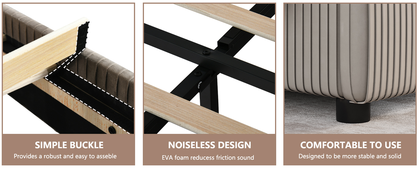 CHABUILDREARK King Size Bed Frame, Upholstered Bed Frame