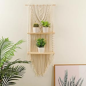 macrame wall hanging shelf