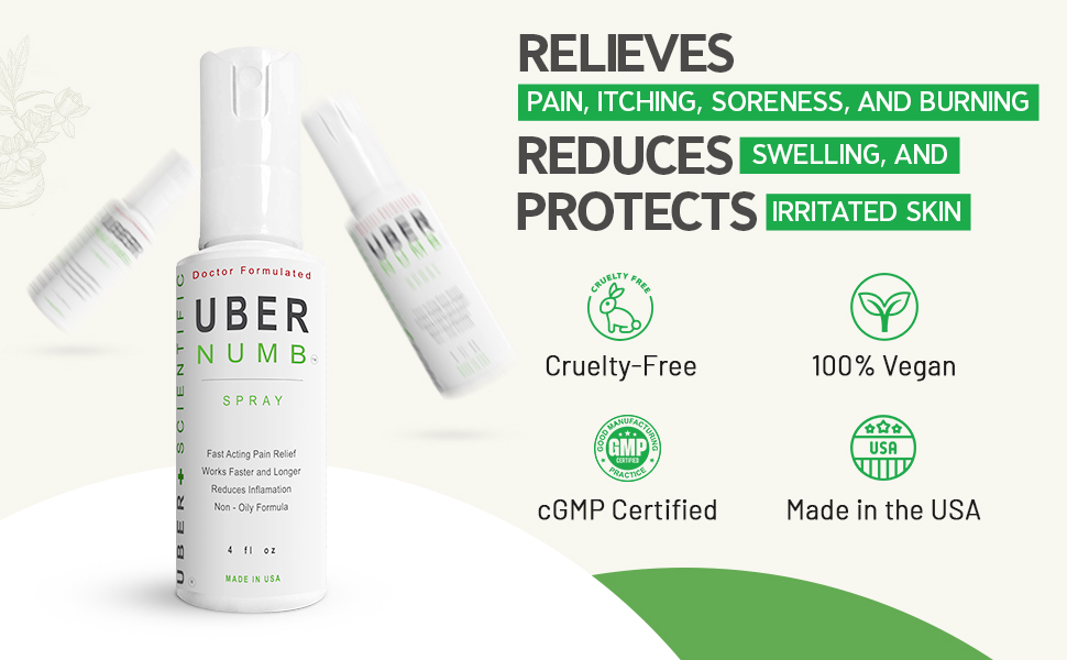 Uber Numb Numbing Spray 4 oz, 5 Lidocaine, Made in USA