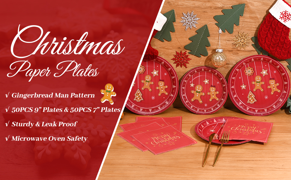 Homlouue Gingerbread Man Christmas Paper Plates and Napkins