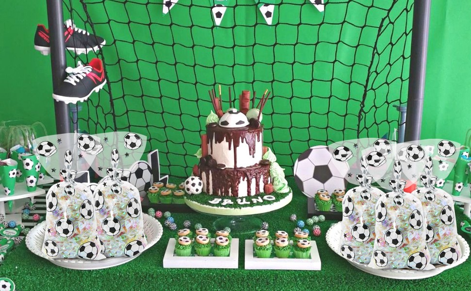100 Pieces Soccer Treat Bags Soccer Cellophane Bags Soccer Party Bags