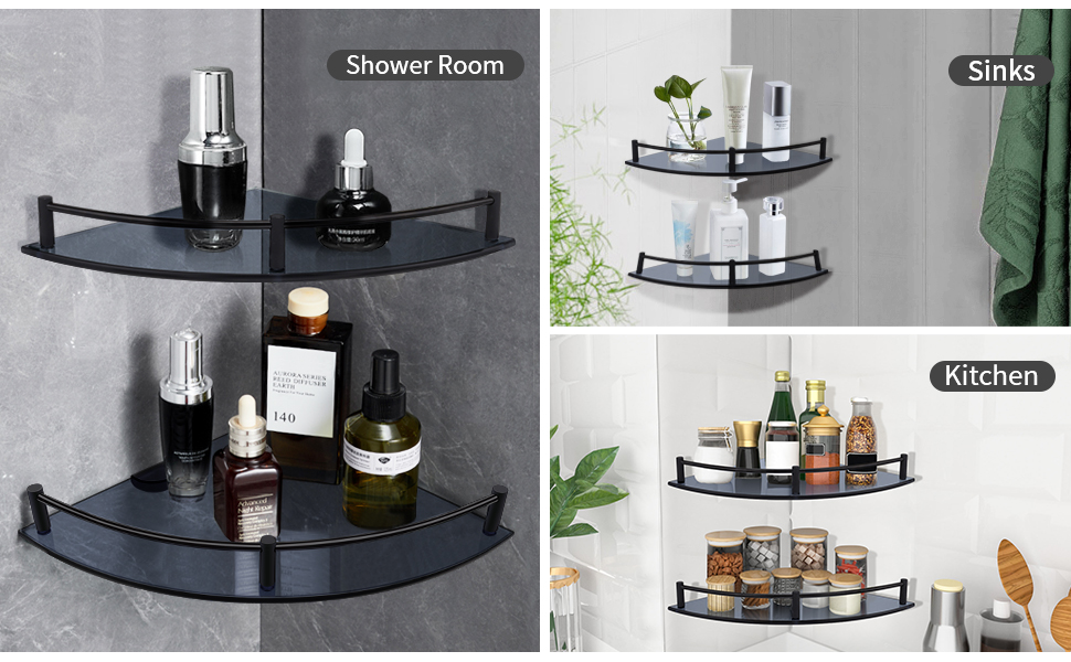 GerayMer Glass Bathroom Shelves, Set of 2 Glass Corner