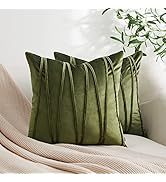Top Finel Olive Green Spring Decorative Throw Pillow Covers 20 X 20 Inch,Modern Soft Solid Velvet...