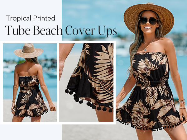 CUPSHE Women's Strapless Tube Beach Cover Ups Summer Casual