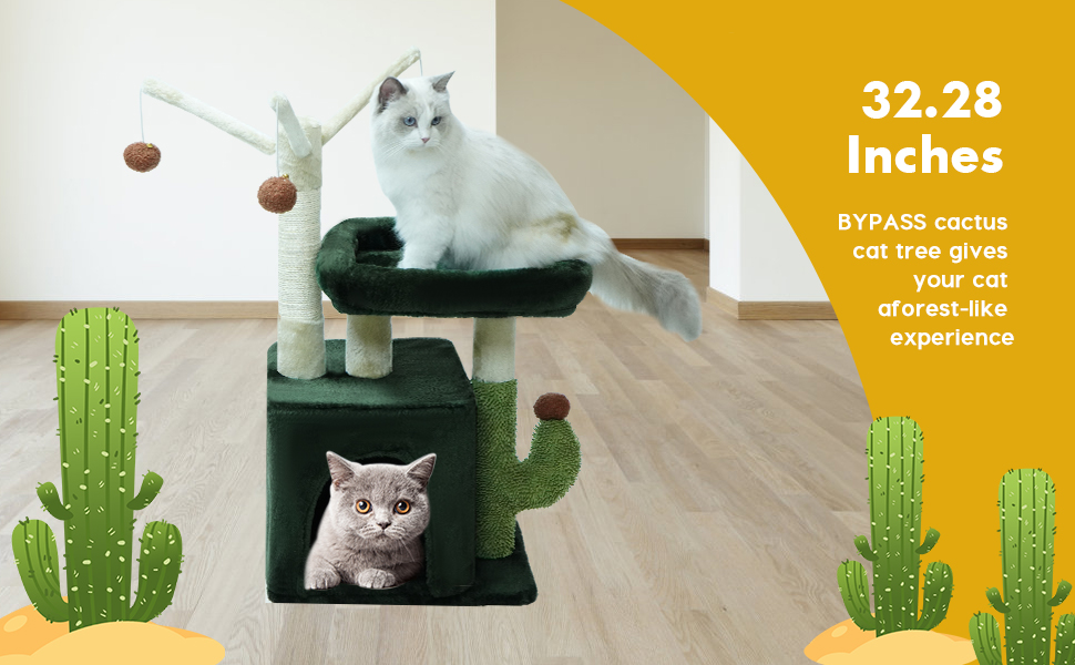 BYPASS Cactus Cat Tree, Small Cat Tower for Indoor Cats