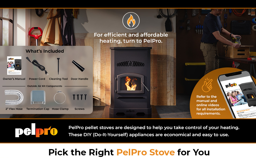 PelPro PP150 Pellet Stove for Home Heating 150 lb Hopper