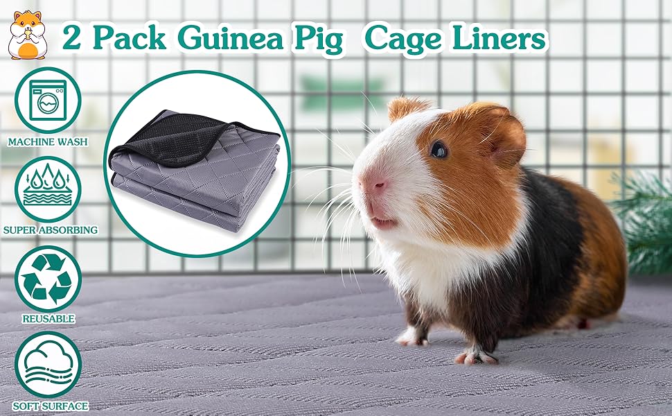 2PCS Guinea Pig Cage Liners, Washable Guinea Pig Pee Pads