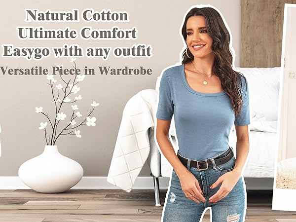 Womens Square U Neck Eyelet Hollow Lace Puff Sleeve Summer