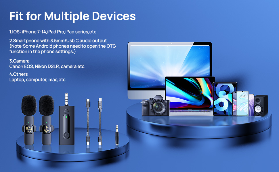 Wireless Lavalier Microphone for iPhone iPad Android Camera