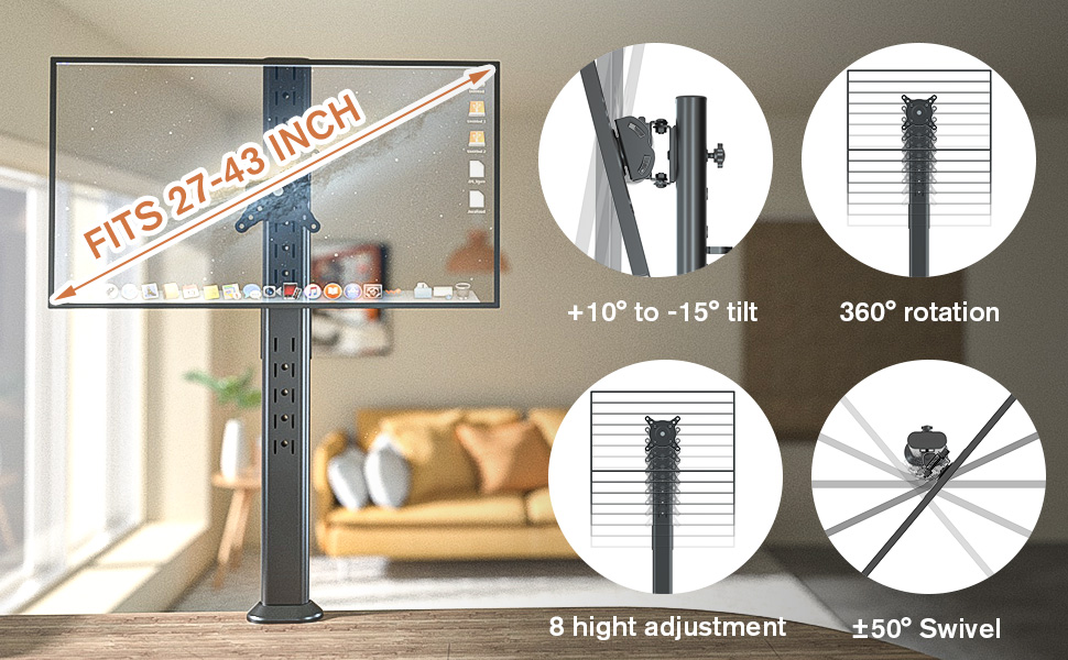 HEMUDU Single Tall Desk Monitor Arm Mount Stand Fit for 27 inch to 43