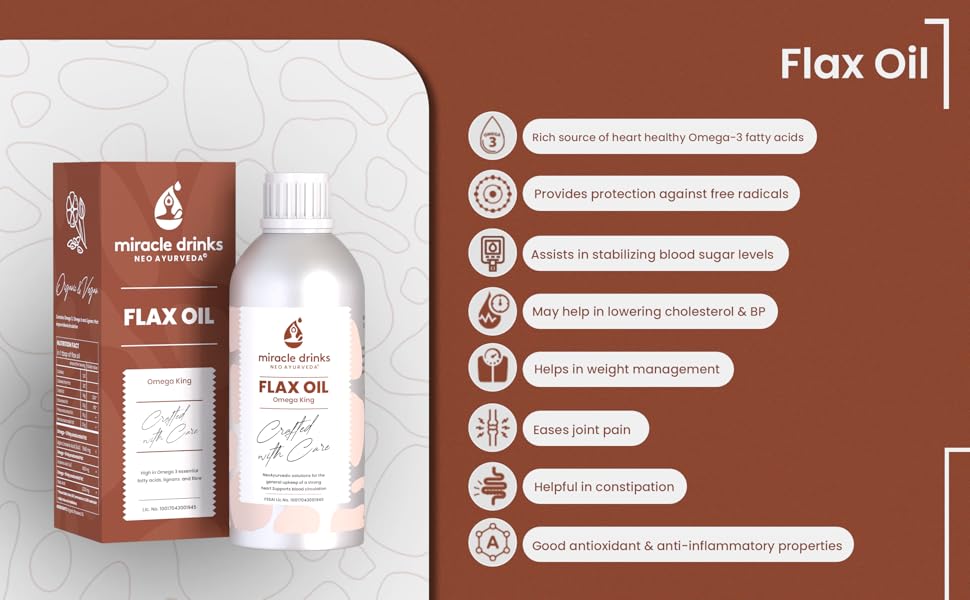 Miracle Drinks Neo Ayurveda Organic Vegan Cold Pressed Flaxseed Oil