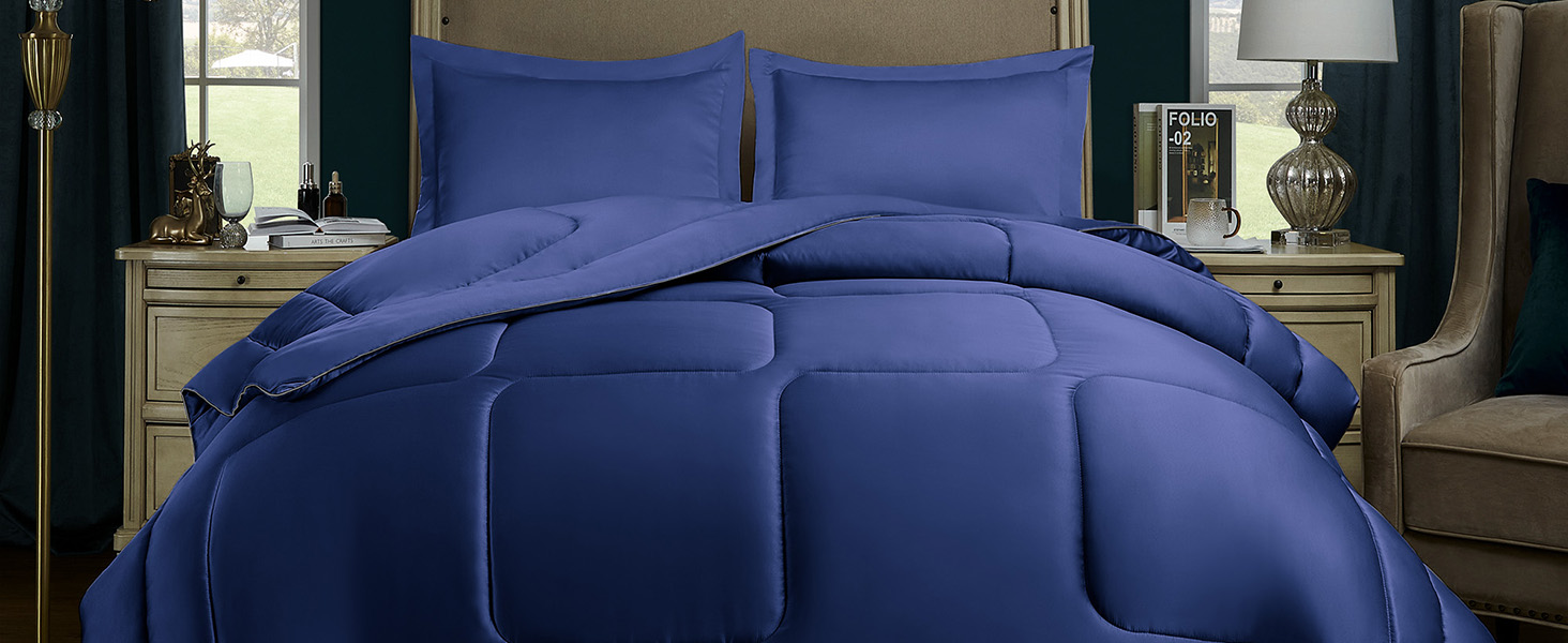 UNIKOME Full/Queen Comforter Set (88"x92"), 3 Pieces Satin Silky Comforter Sets for