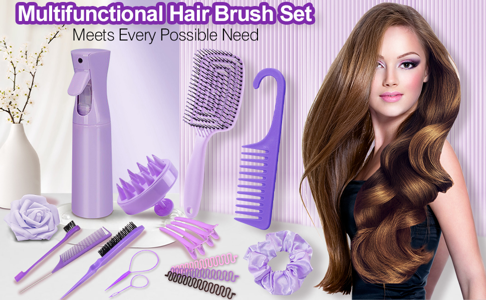 17 Pcs Hair Brush and Comb Set for Women, Hair Styling Set for Detangling Wet Dry Curly Hair, 