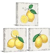 sechars 3 Piece Kitchen Wall Art Vintage Lemon Pictures Art Prints Still Life Fruit Painting Artw...