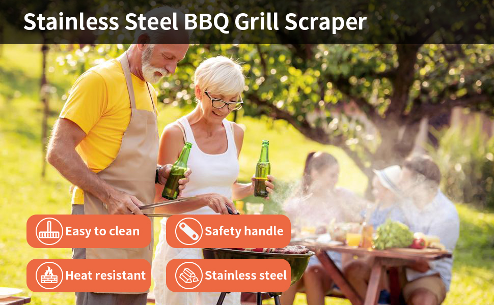 BBQ Grill Scraper Gifts for Men, Wooden Handle Grate