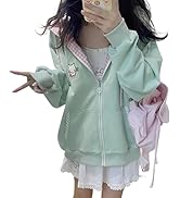 Xojbzoo Women's Y2K Zip-Up Hoodie Oversized Streetwear Cat Ear Cute Cartoon Graphic Harajuku Kawa...