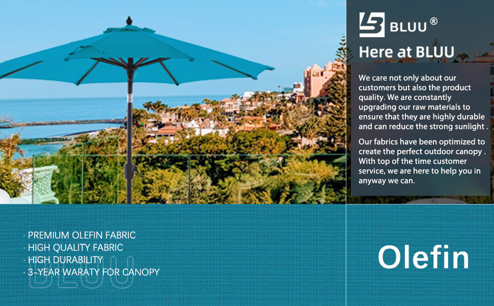 BLUU Olefin 9 FT Patio Market Umbrella Outdoor Table