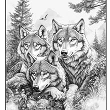 Grayscale Wild Wolves Coloring Page