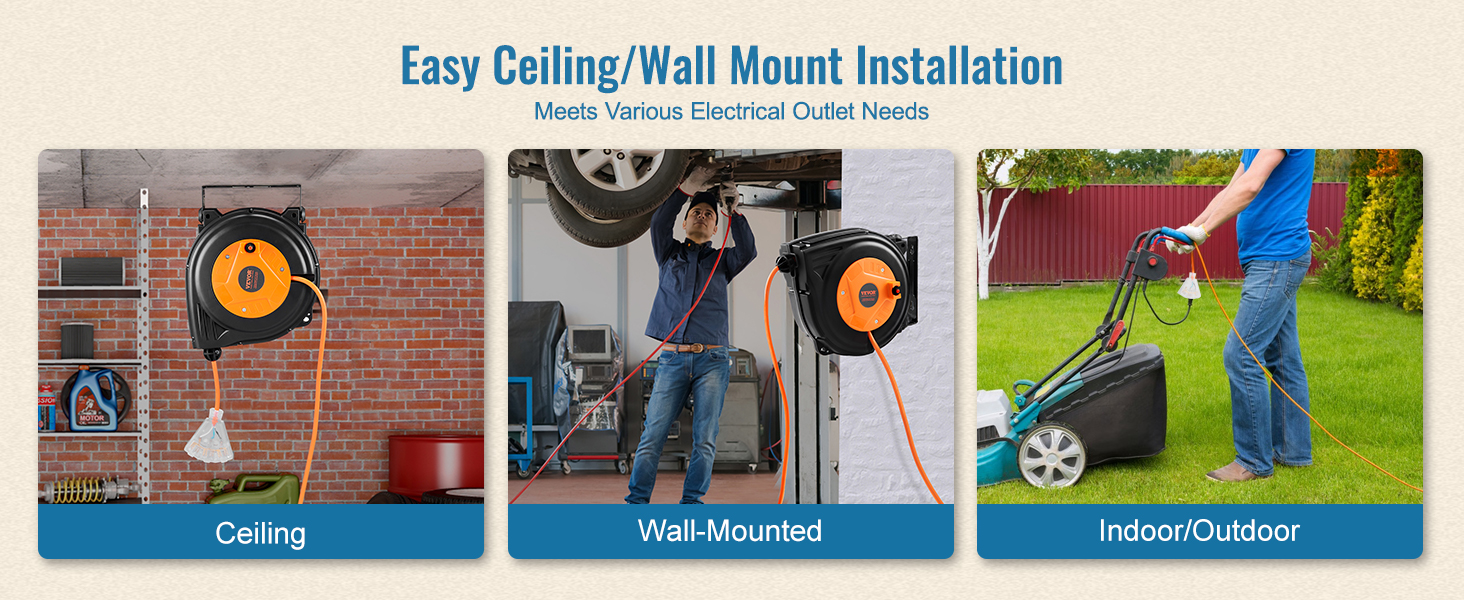 VEVOR Retractable Extension Cord Reel, 30 FT, Heavy Duty 16AWG/3C SJTOW