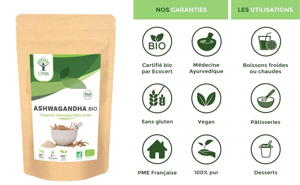 ashwagandha bio ksm66 médecine ayurvedique poudre bioptimal