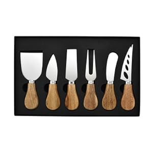 Okllen 6 Piece Cheese Knives Set with Acacia Wood Handles