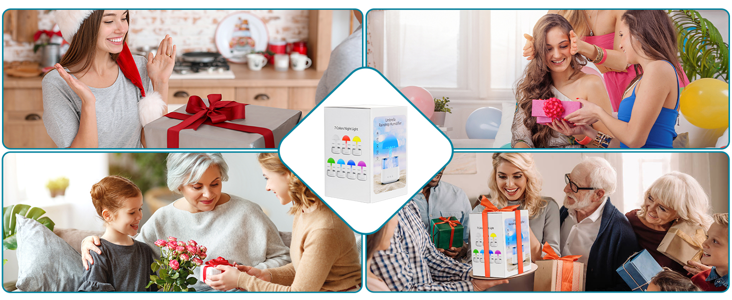 Cool mist humidifier with a rain cloud design, providing gentle mist and soothing light effects, ideal for sleeping or working environments