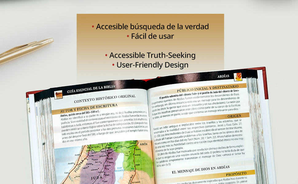 Lifestyle banner with pen, open book showing content, and text 