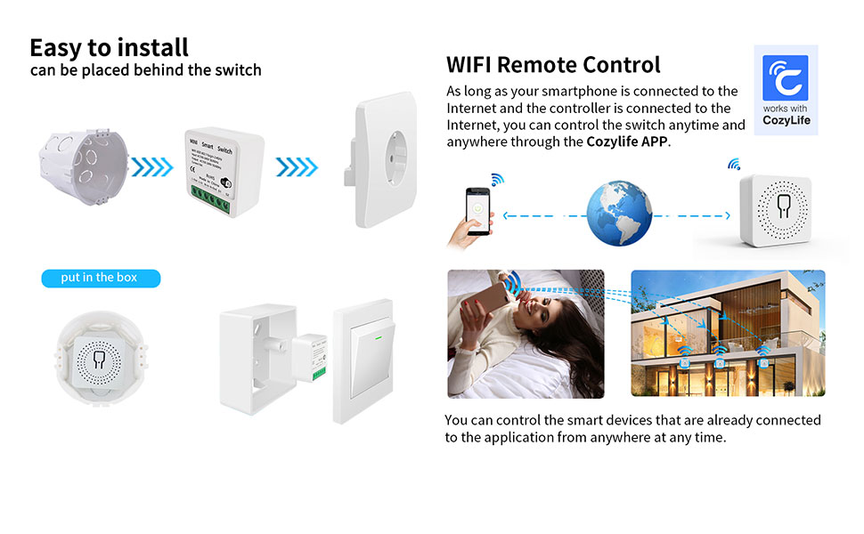 2 Pack HomeKit WiFi Relay Switch, Smart Mini Relay Wireless Light
