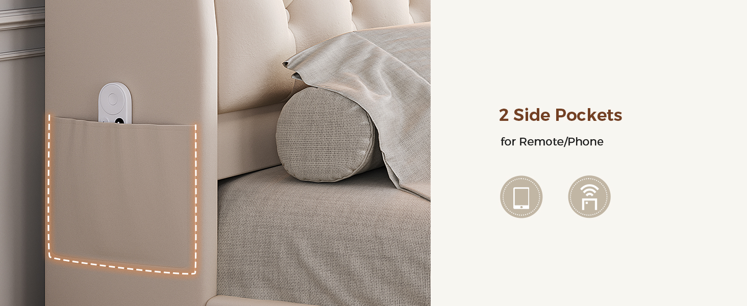 Queen bed frame with storage headboard