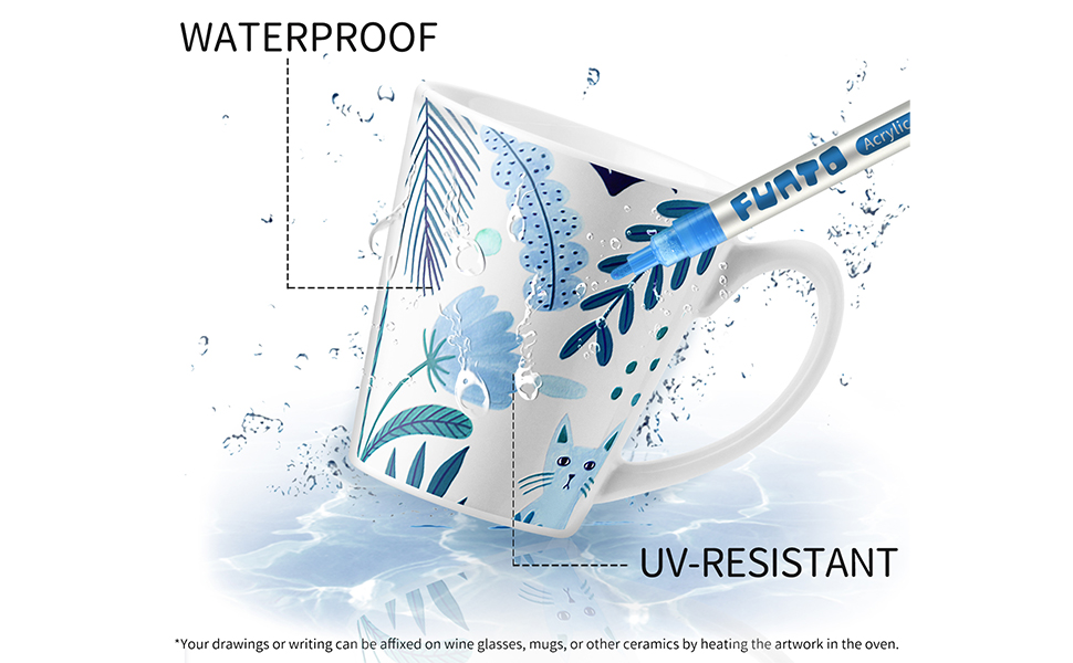 Waterproof, Quick-Drying, Vivid Colors, Highly pigmented acrylic ink.