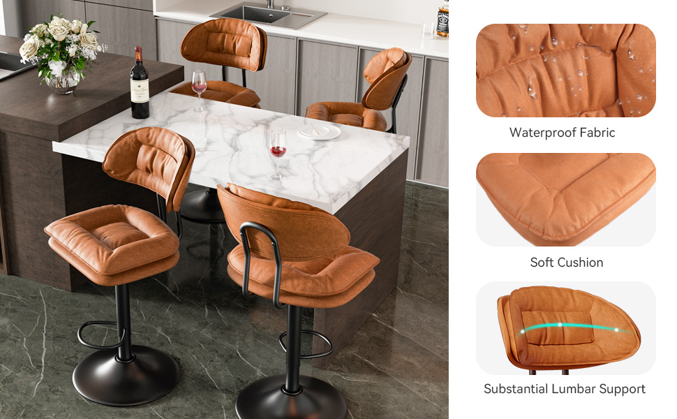 Nalupatio Modern Bar Stools Set of 4, Ergonomic Upholstered