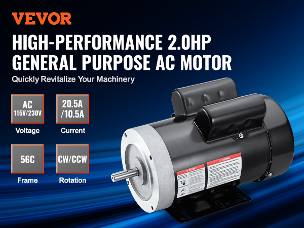 し　D force V50 VEVOR 2HP Electric Motor 1725 RPM, AC 115V/230V, 56C Frame