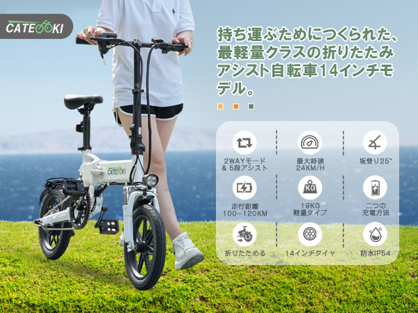 CATEOOKI 電動アシスト自転車 折りたたみ 14インチ大容量 5段変速 Amazon | CATEOOKI 電動アシスト自転車 折りたたみ 14インチ大