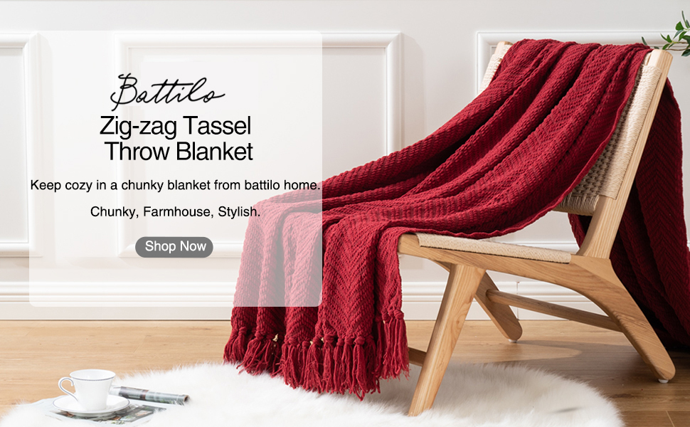 Battilo Red Throw Blanket for Christmas Decor, Burgundy Knit Throw